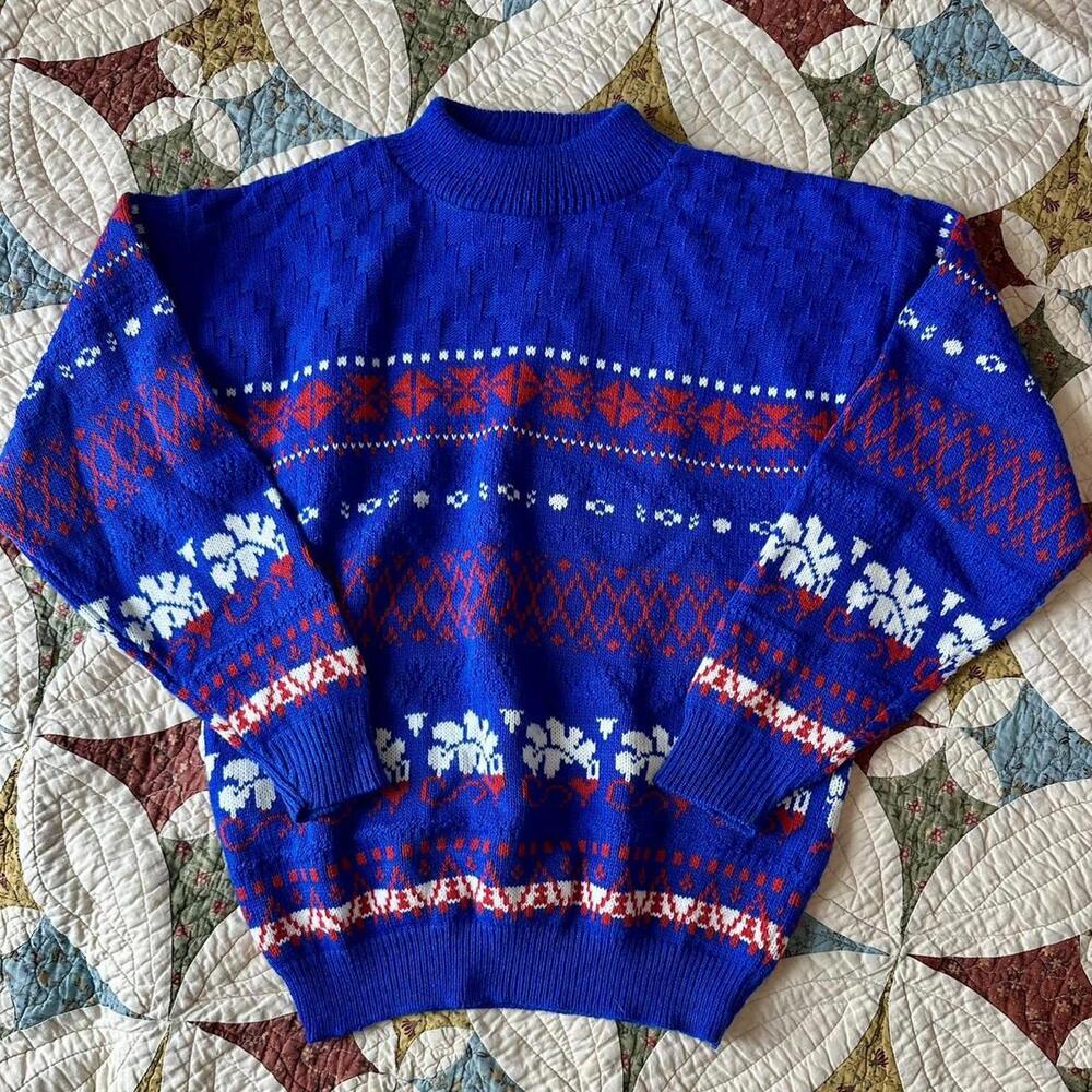 Blue and red American Pride vintage 80s grandpa fisherman crewneck sweater